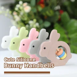 Chattles de silicone para crianças, Animal Bunny Handbells, recém-nascido bebê cama Bell, brinquedos educativos, mordedor de grau alimentício seguro, novo