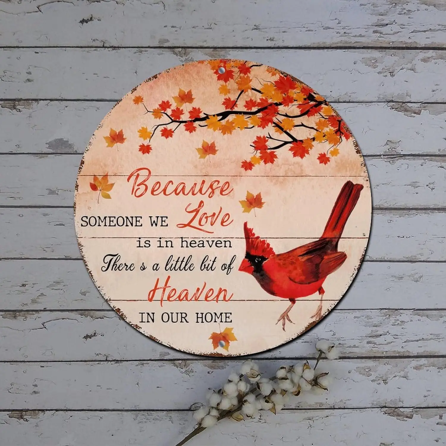 Merry Christmas Door Sign Because Someone We Love Is in Heaven Cardinalis Round Metal Tin Sign Christmas Decorations Wreath Dist