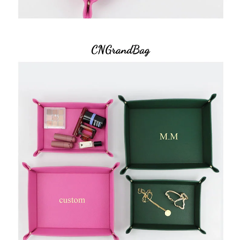 Free Customized Foldable PU Leather Tray for DIce Table Key Wallet Coin Organizer Square Tray Desktop Storage Box Jewelry Tray