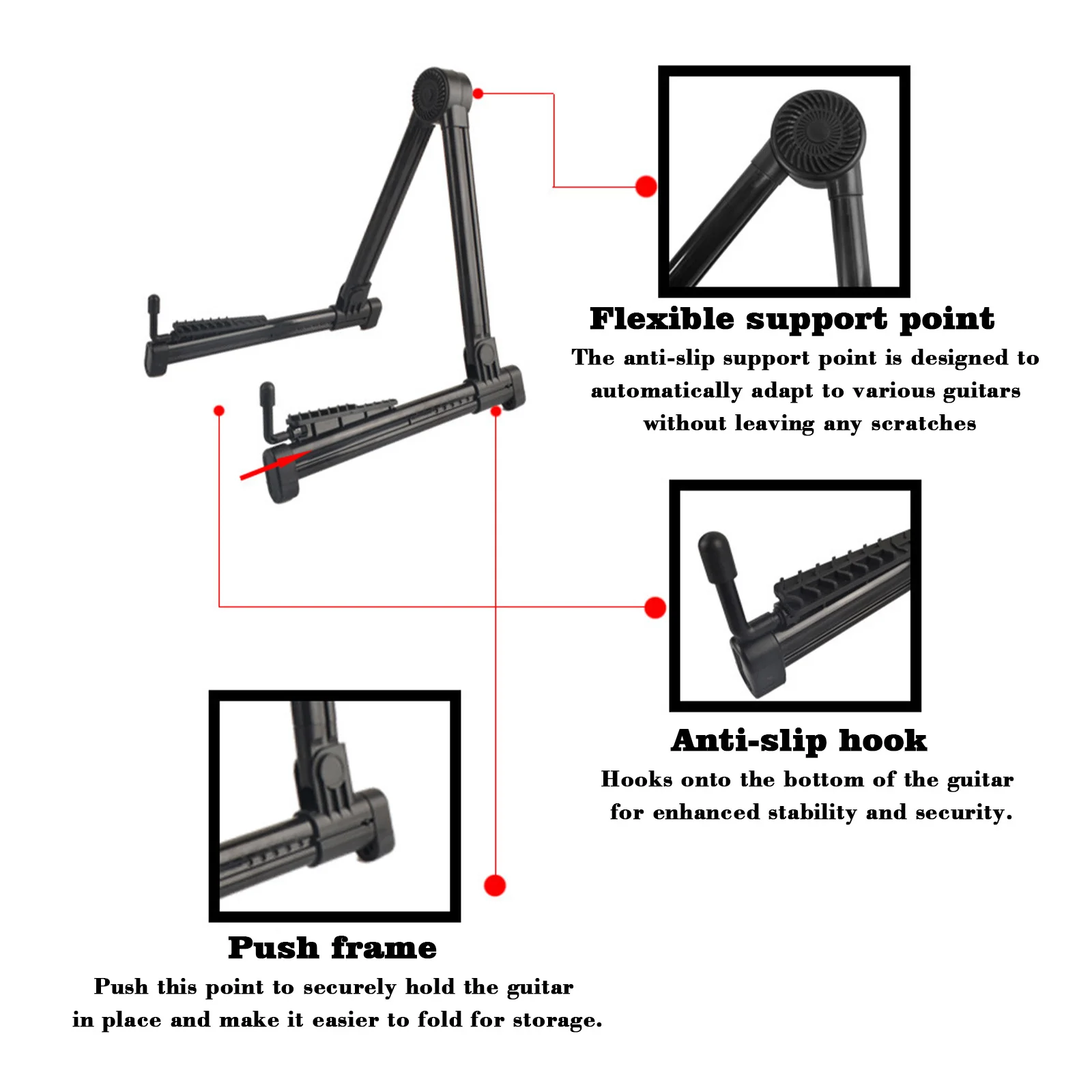 Miwayer Guitar Stand Folding A Frame Floor Universal ABS for Acoustic Classical Electric Bass Guitars Banjo Ukulele Portable