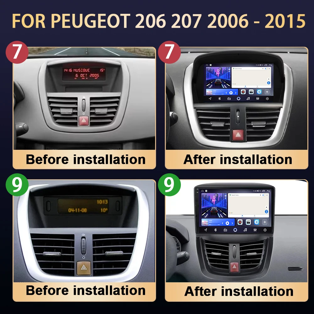 Car Radio For Peugeot 206+ 207 207CC 2006 - 2015 Android Wireless Carplay Multimedia Video Player Autoradio 2din DVD Bluetooth