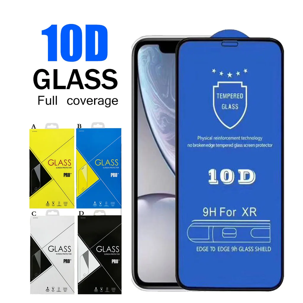 10D Full Covered Tempered Glass Protector for iPhone 14 13 12 5.4 6.1 6.7 X XR Xs 11 Pro 5.8 Max 6.5 6s 6 8 5.5 7 plus 1000pcs