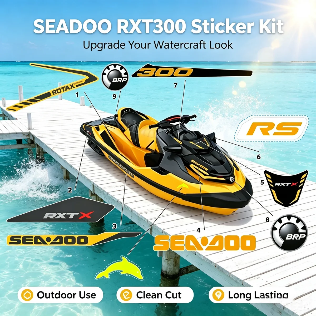 For SEADOO RXT300 Stickers Jet Ski Boat Vinyl Decal Watercraft Waterproof JETSKI Accessories for BRP Sea-Doo RXT 300 AS RS