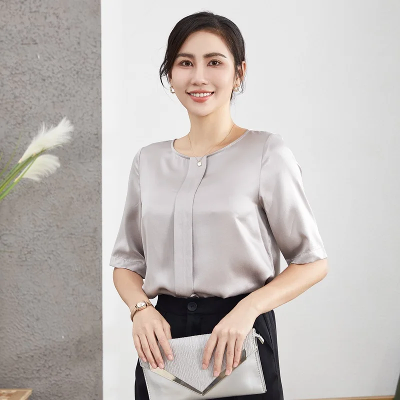 

Birdsky, летние 1 шт., женские футболки, блузки с короткими рукавами, топ из 100% тутового шелка, однотонные, 3 цвета. С-349