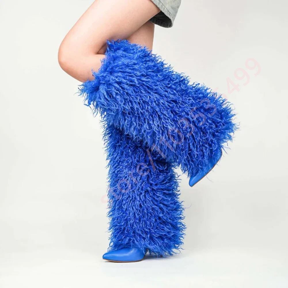 

Новинка 2024, стильные плюшевые зимние сапоги с острым носком, сексуальные подиумные сценические ботинки на высоком каблуке, модные женские вечерние повседневные длинные сапоги