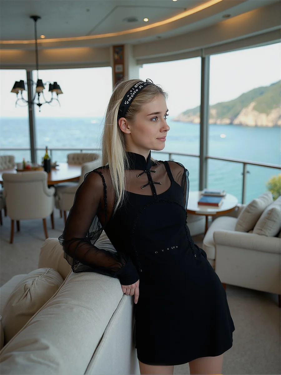 Black Woman Shirts For Lady Lantern Sleeve Button Front Cotton Turn Down Collar Lapel Blouse Simple Basic Minimalist Fashion