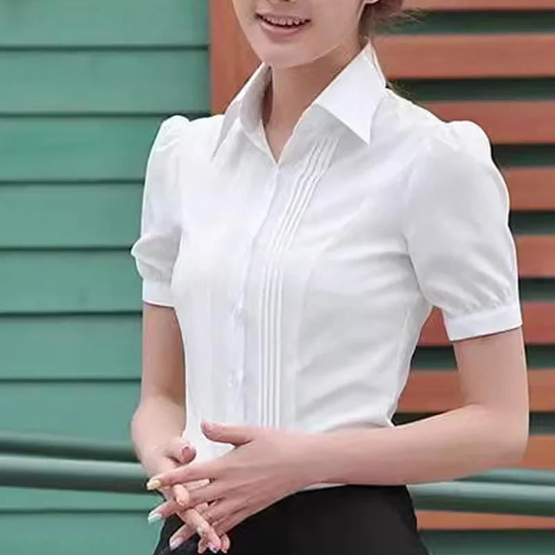 

Chiffon Women's White Shirt Short Sleeves Half Sleeve Work Clothes Work Shirt Professional Women's Clothing JJ501
