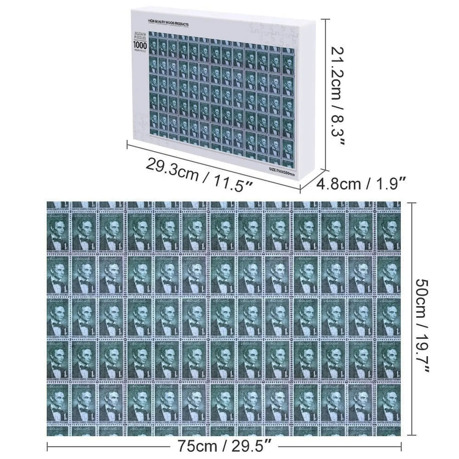 Lincoln, president Abe 1959 Vintage postzegel puzzel aanpasbaar cadeau Iq houten puzzel voor volwassenen