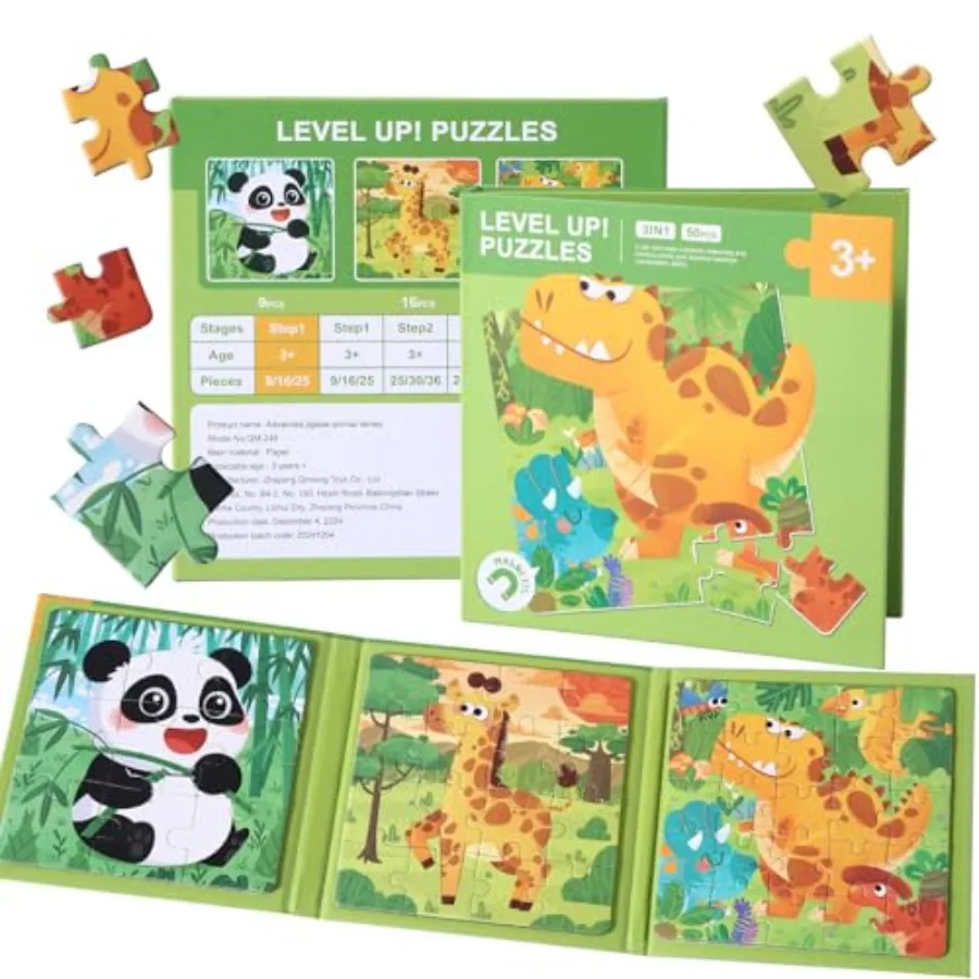 

Montessori magnetic puzzles for toddlers 3-5 years, wooden material, natural wood color, travel-friendly with animal designs Pa