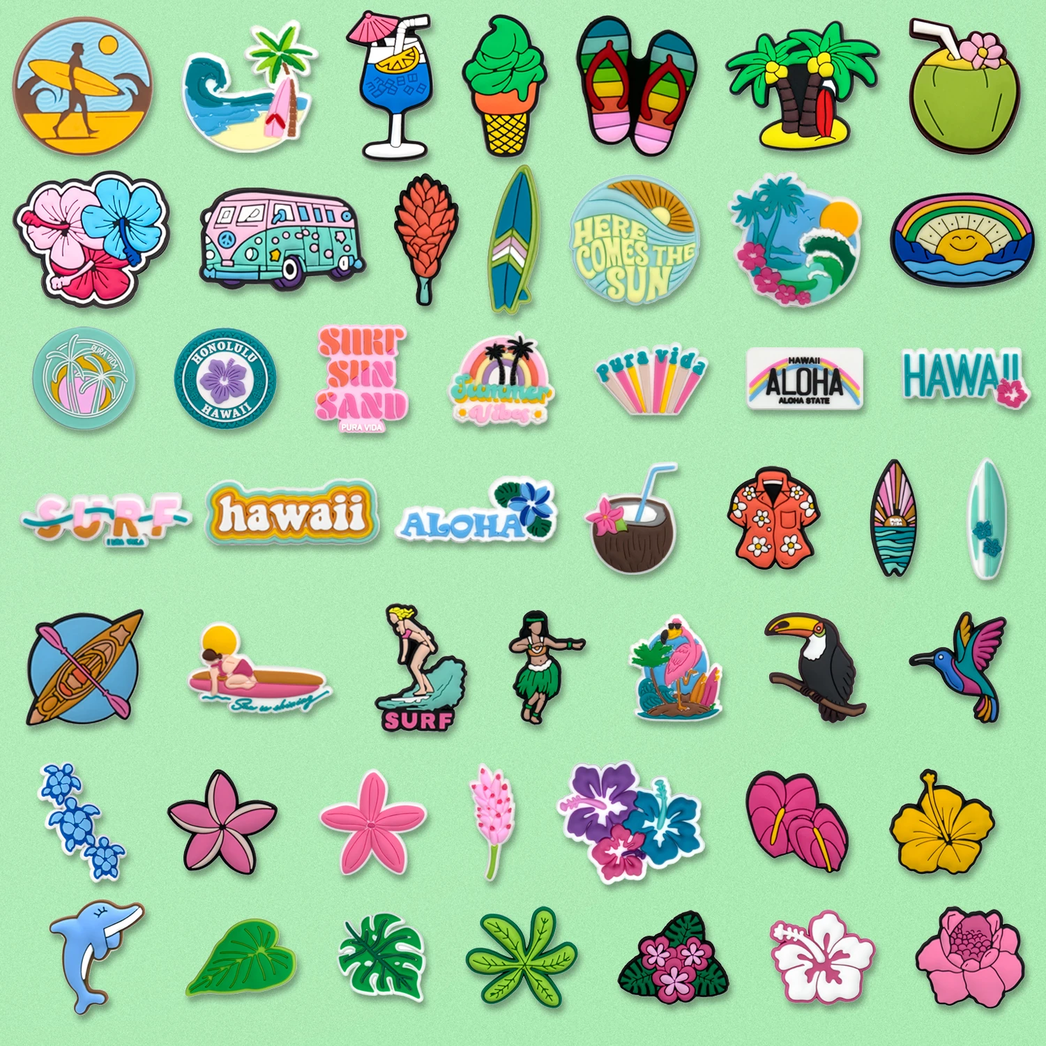 

1/50pcs Hawaiian Style Shoe Charms for Women Girls Coconut Palm Tree Ice Cream Shoe Decoration Accessories Flower Pin Clog Jeans