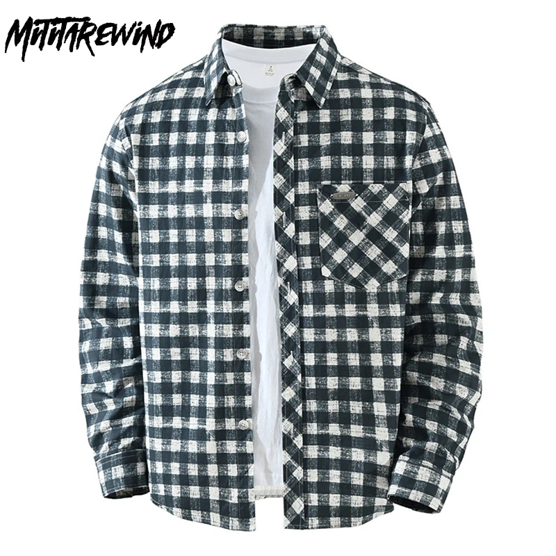 

Spring Summer New Mens Shirts Japanese Classic Style Long Sleeves Plaid Shirts Male Pocket Pure Cotton Casual Shirts Youth Top
