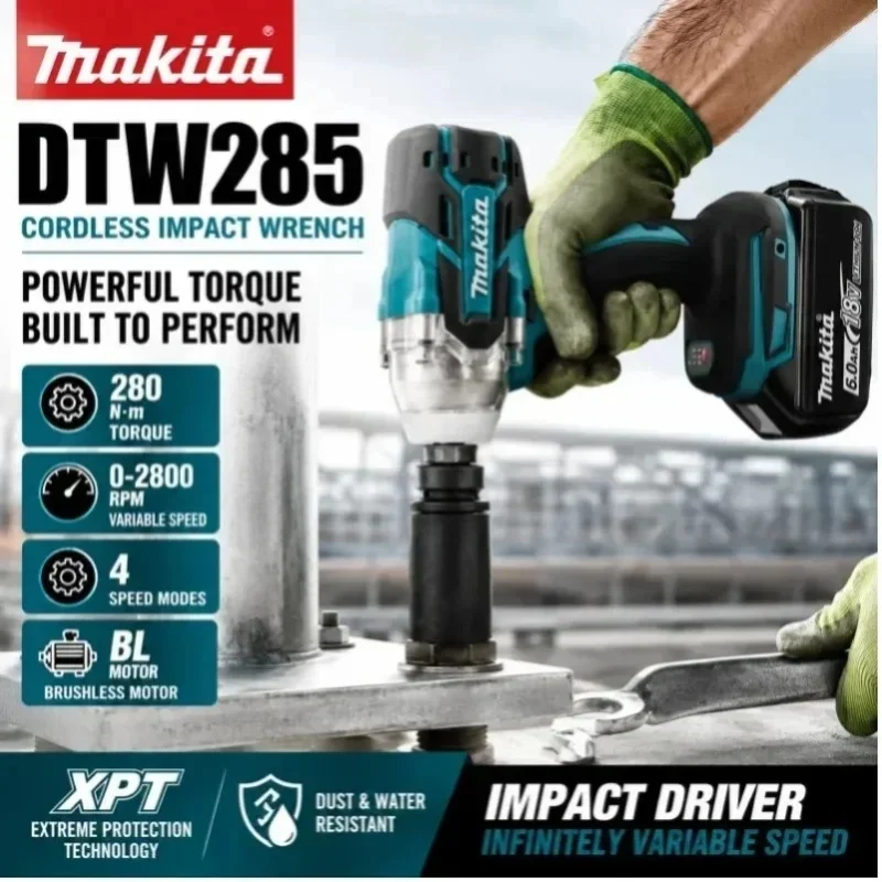 Makita DTW285 Bürstenloser Elektrischer Schlagschrauber Kabellos 320N.M Drehmoment 1/2' Schraubenschlüssel Elektrowerkzeug Kompatibel Ohne 18V Akku