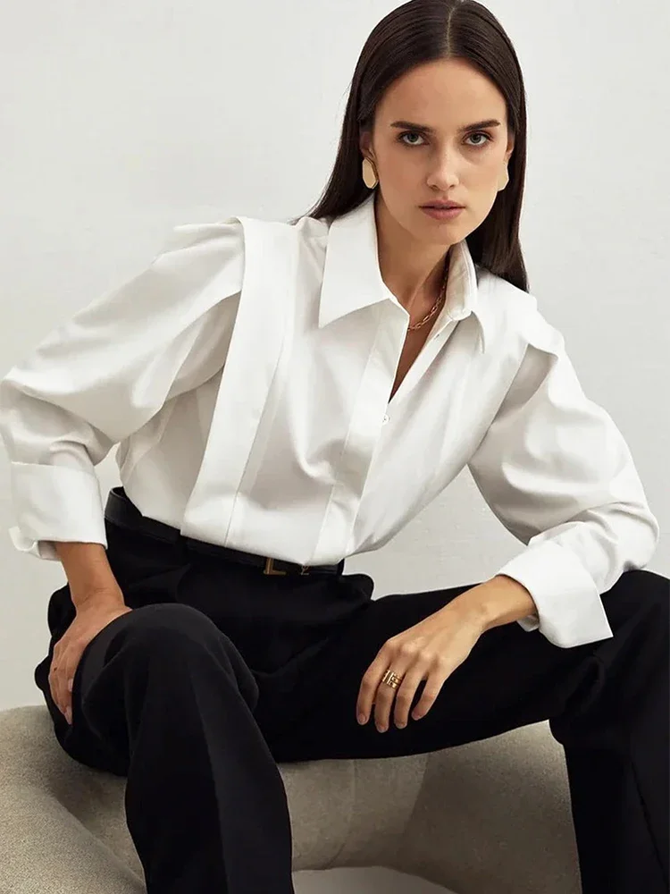 Mumaroho 2023 Autumn Winter Women Solid White Office Dress Shirt Elegant Long Sleeve Blouse Female