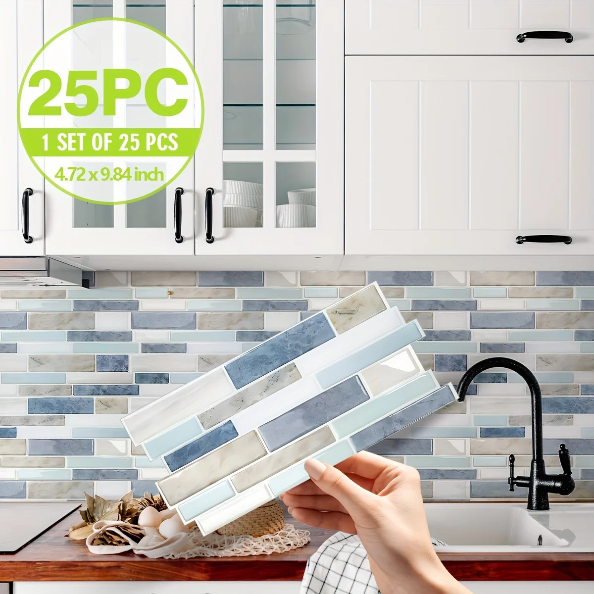 25PCS marmurowy wzór 3D efekt kryształowe naklejki kuchenne wodoodporne olejoodporne naklejki na płytki kuchenne i łazienkowe pogrubione self-ad