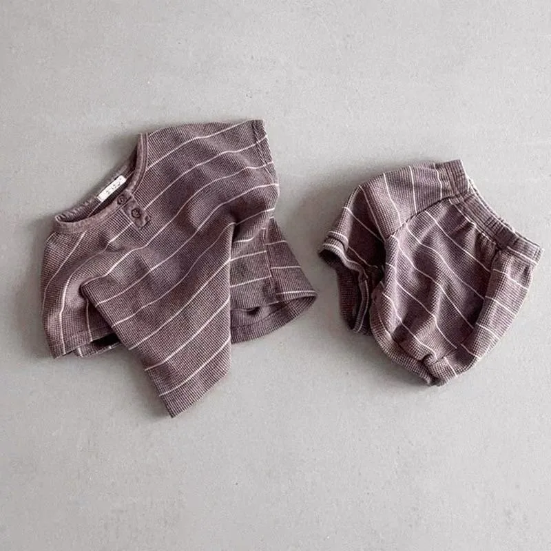 2024 Summer Lining Baby Clothing Set Striped Tee and Bloomer 2 Pcs Boy Clothes Suit Outfits Infant Cute Pure Clothing Set