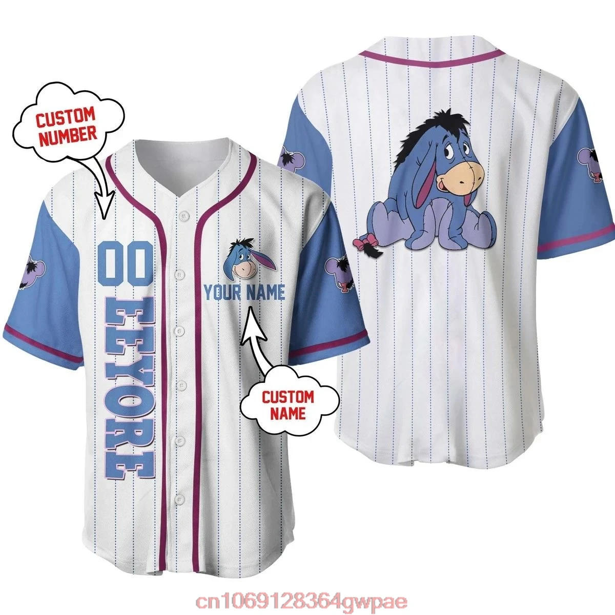 3D eeyore winnie thepoohベースボールジャージー、50周年記念、ウォードディズニーの世界