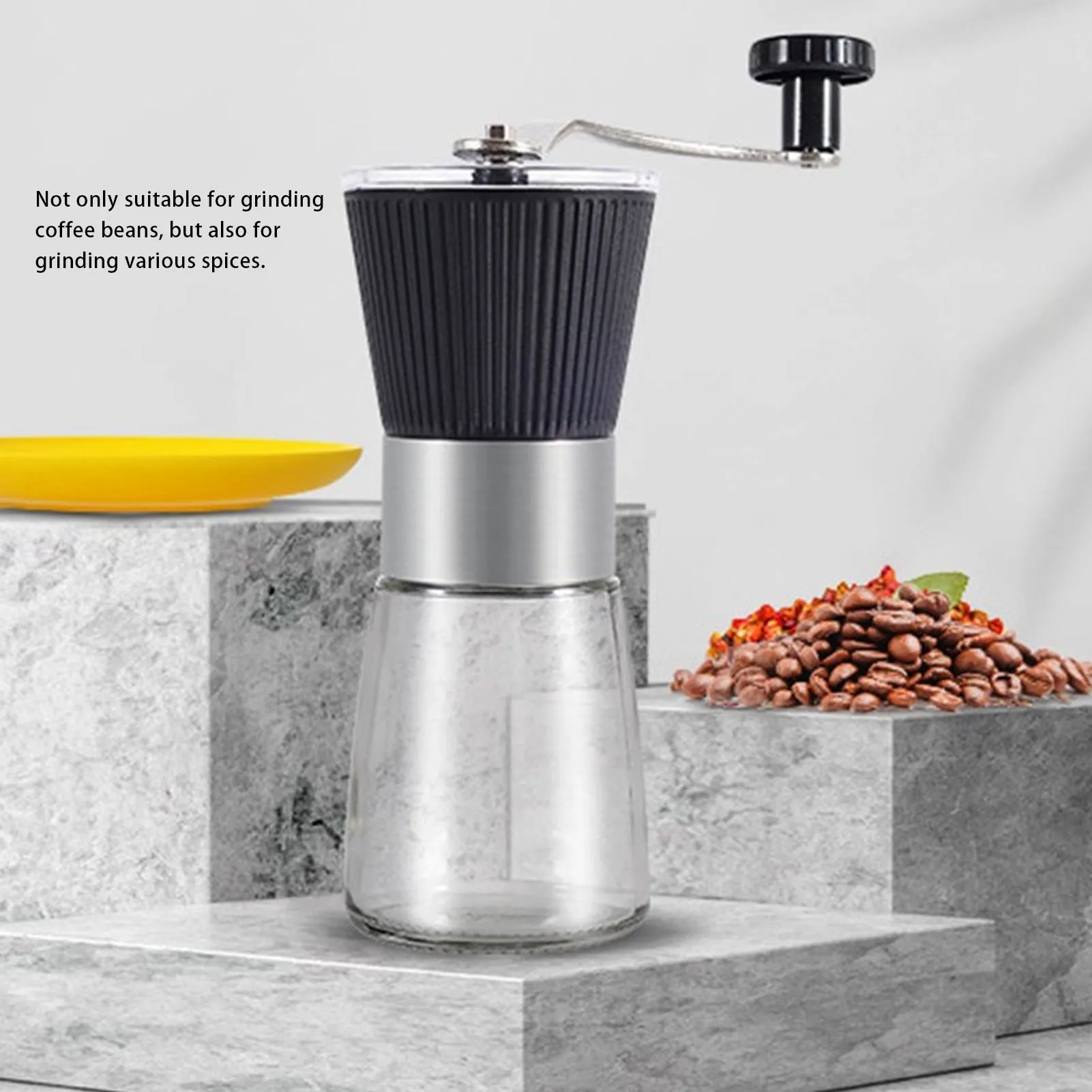 Manual Coffee Grinder Glass Stainless Steel Multifunctional Uniform Fine Grinding Hand Crank Coffee Mill for Travel Outdoor