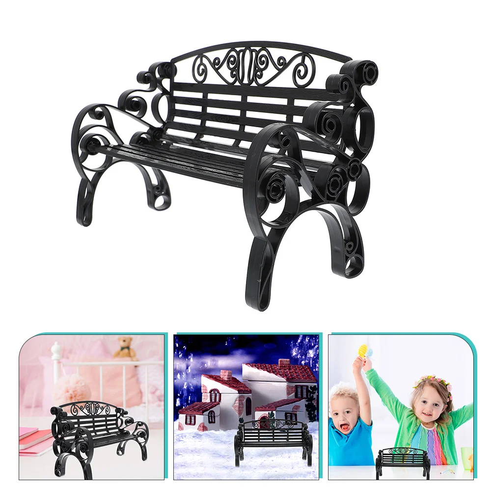 2 Pcs outside Toys Mini Chair Park Bench Adornments Dollhouse Outdoor Ornament Models Black Plastic