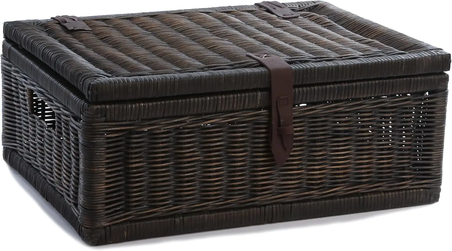 covered Wicker Storage Basket, Large, 20 in L x 14 in W x 8 in H, Antique Walnut Brown