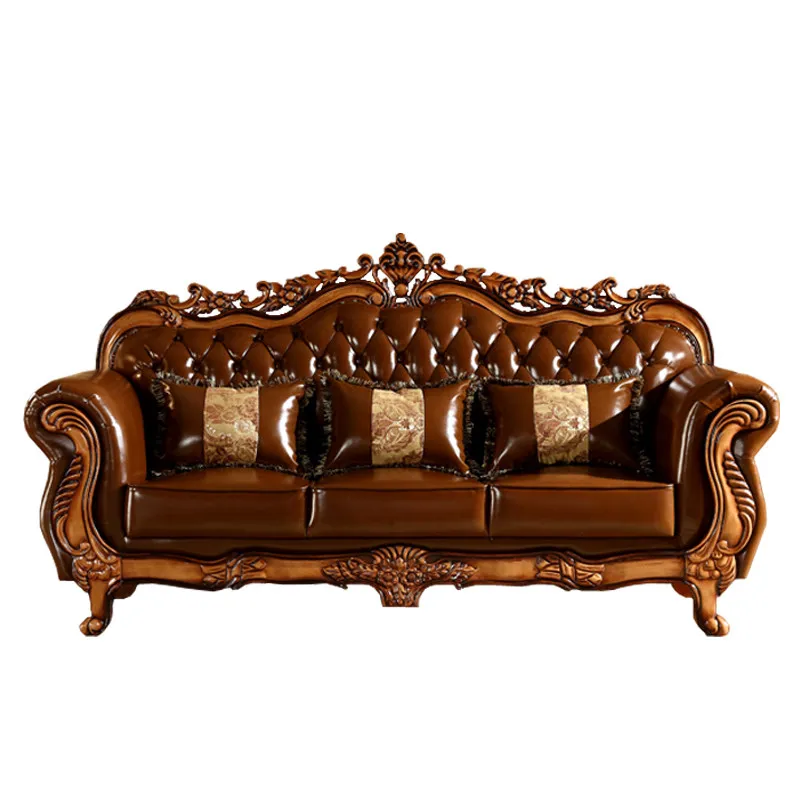 

European Leather Sofa 123 Corner Combination, American Classical Solid Wood Size Apartment Living Room Luxury Classic Furniture
