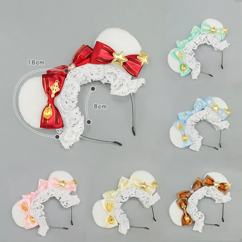 أنيمي لوليتا تأثيري الحيوان عقال لطيف أفخم آذان القط تكدرت شريطة من الدانتيل Bowknot جرس الشعر هوب حفلة تنكرية خوذة