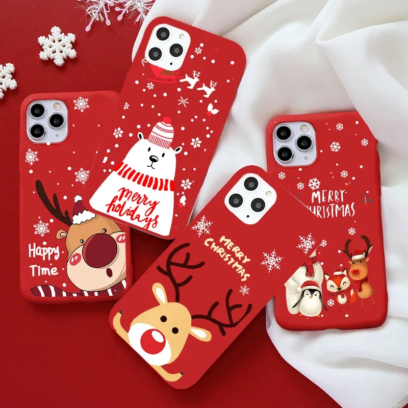 New Year Gift Cartoon Christmas Silicone Phone Case for IPhone 13 11 12 14 15 16 Pro Max mini X XR XS Plus SE2 Shockproof Cover