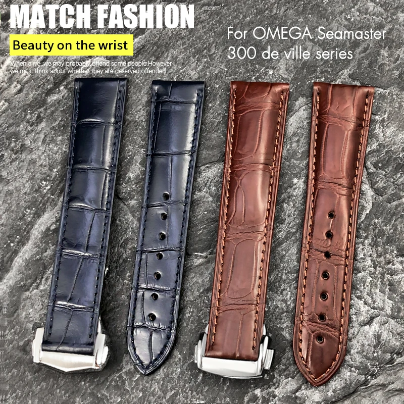 

Роскошный ремешок из американской крокодиловой кожи 19 мм, 20 мм, 21 мм, 22 мм для Omega De-ville Seamaster Speedmaster, индивидуальный ремешок для часов