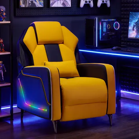 TCGBKAF LED Gaming Recliner Chair Ergonomic Video Game Reclining Chair with Footrest Lumbar Pillow & Side Pocket Home Theater Recliner Sofa Chair for Gaming Room Living Room Bedroom
