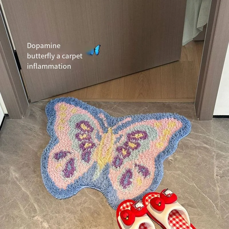 VIKAMA Ins Dopamine Butterfly Imitation Cashmere Carpet Decoration Living Room Sofa Bedroom Bed Easy Care Carpet Home Decoration