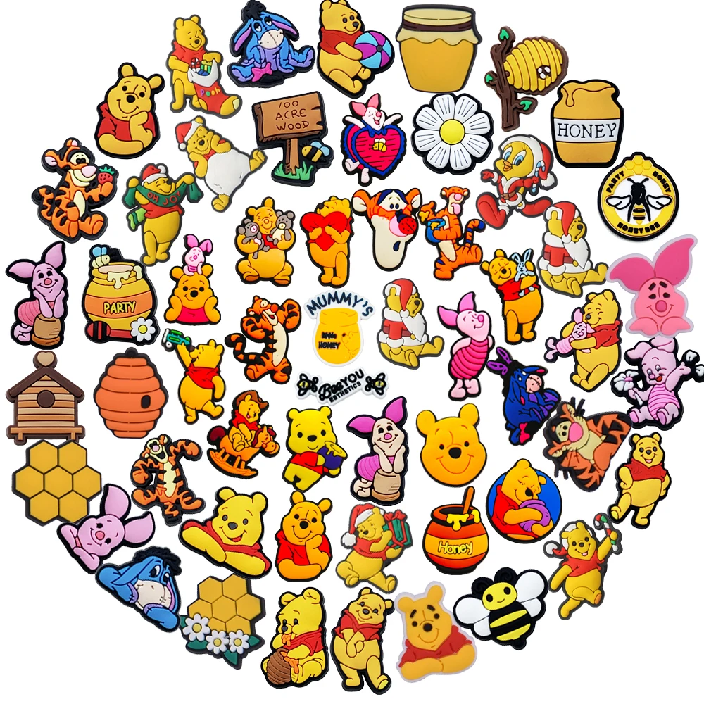 

Random 10/20/30/50Pcs Cute Pooh Bear series PVC shoe Charms Accessories DIY Fit Clogs PVC Shoe Decorations Buckle Kids Gifts