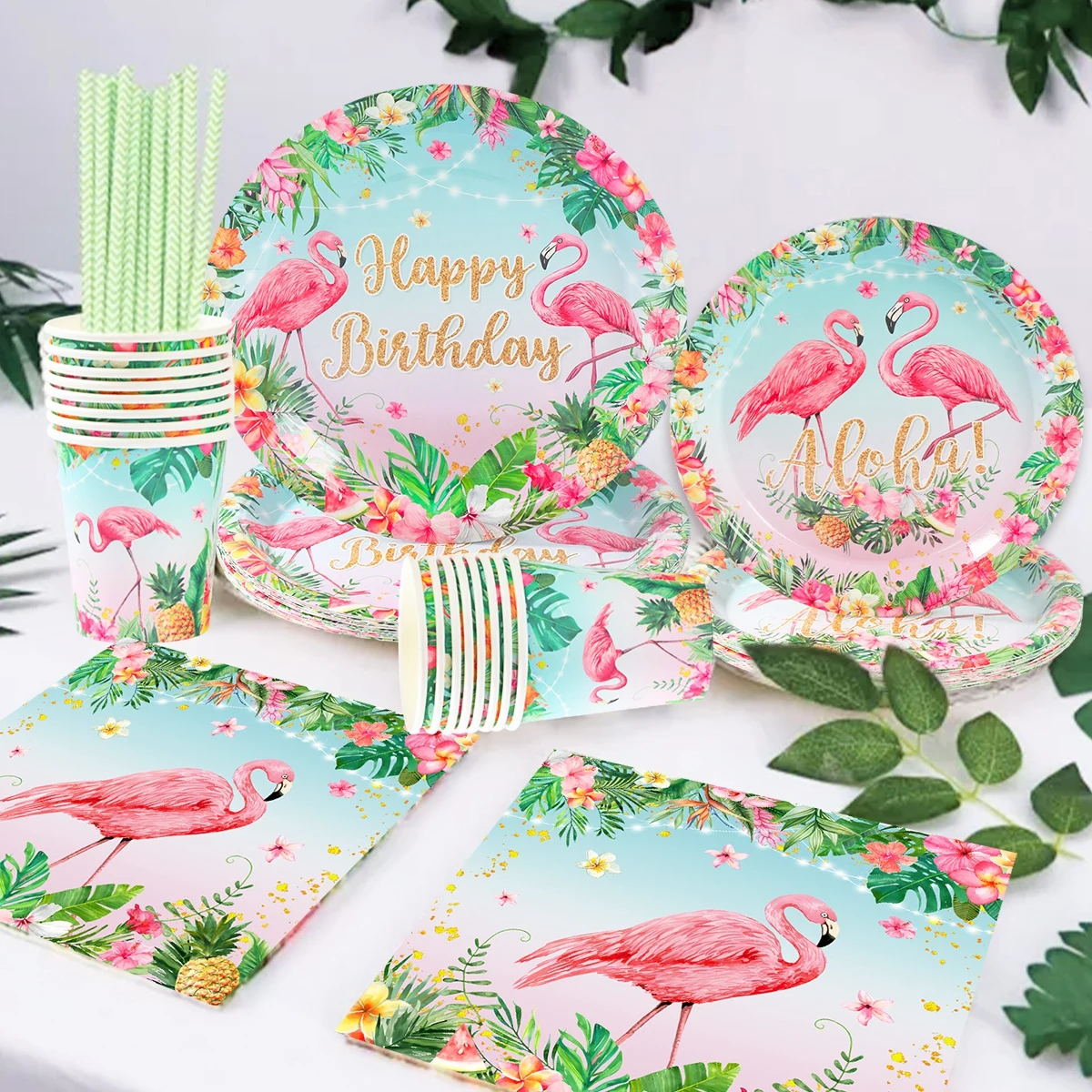 Hawaii Party Tableware Tropical Hawaii Party Decorations Paper Plates Flamingo Kids Summer Baby Shower Birthday Party Supplies