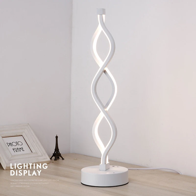 

Household Night Light Desk Acrylic Iron Curved Lighting Modern LED Spiral Light Bedroom Living Room Bedside Table Lamps