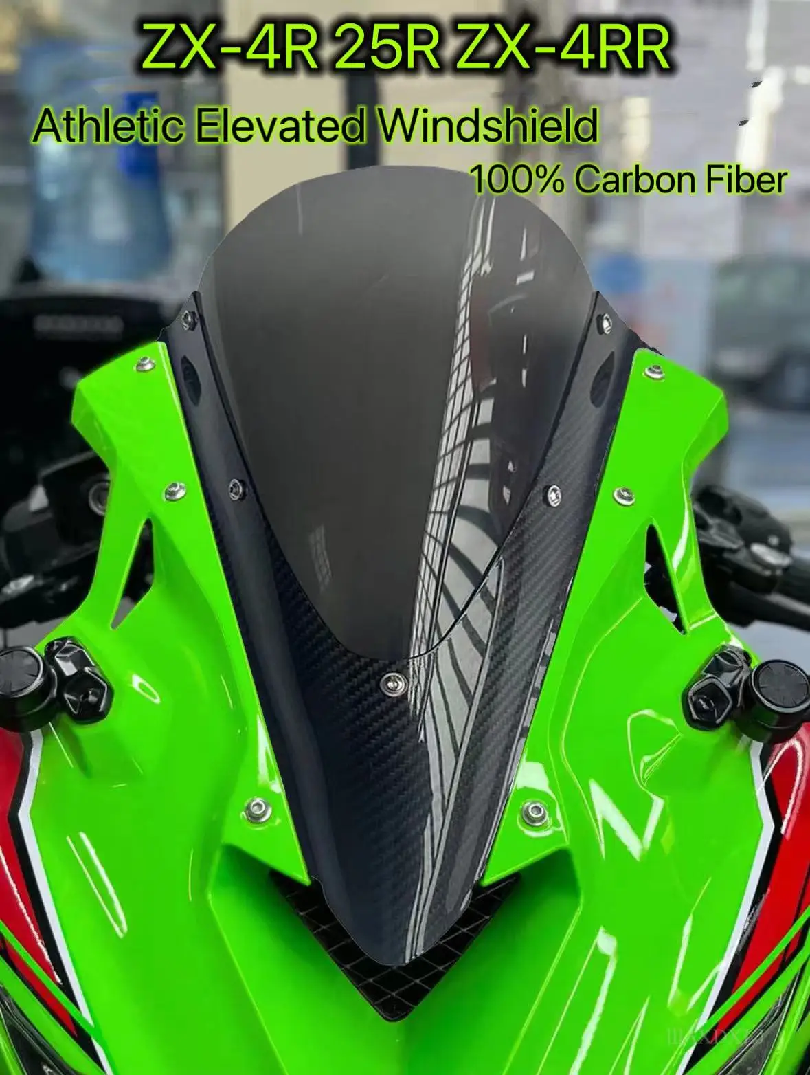 

For Kawasaki ZX-4R 25R ZX-4RR 2023+100% Carbon Fiber Competition Raised WindscreenWindshield