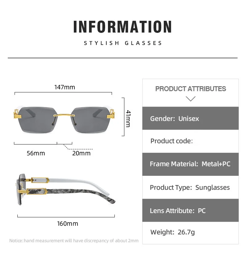 Rahmenlose randlose Sonnenbrille im neuen Stil für Damen, modisch und trendig, mit Ozean-Gläsern mit Farbverlauf 1326 – Detail 5