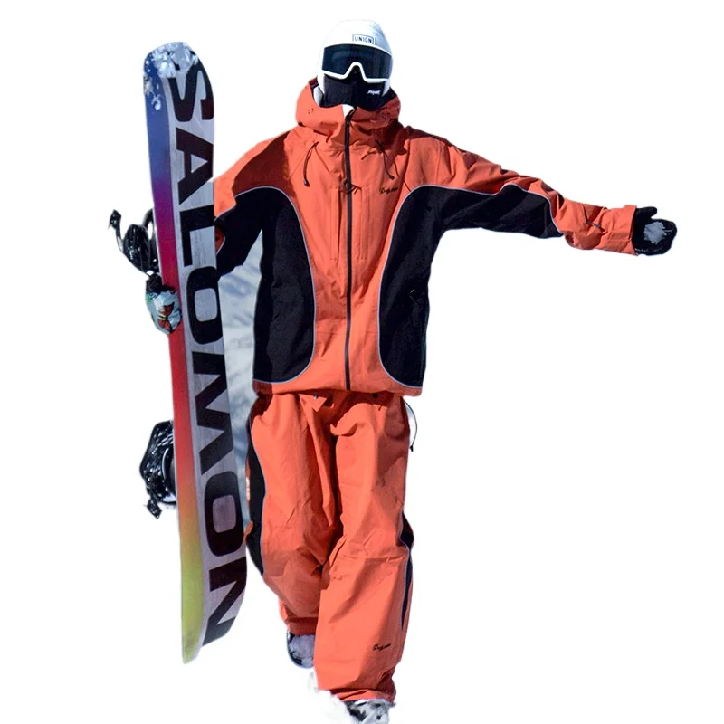 

3L Full-pressure Rubber Hooded Ski Suit Women's Snowboard and Double Board Waterproof and Windproof Ski Pants Suit Men's