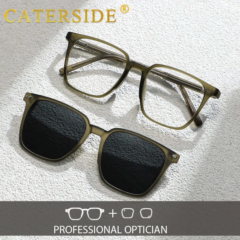 CATERSIDE Minimalist Men's Optical Glasses Magnetic Clip Polarized Sunglasses Women's Driving Customized Prescription Glasses