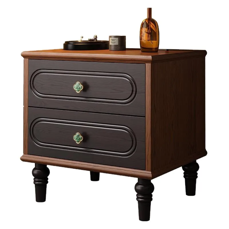 

Vintage bedside table ash wood solid wood double color medieval black bedroom home