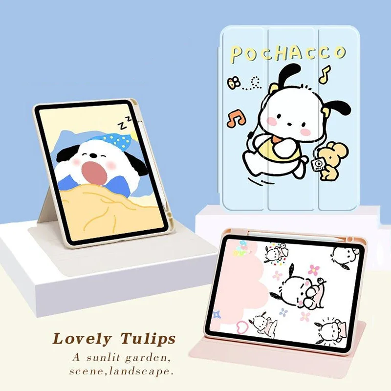 Pochacco-Coque rotative à 360 ° pour IPad 9e génération, étui de dessin animé pour IPad 1718 9,7 pouces Pro 11 pouces Air4 5 Leicomanies