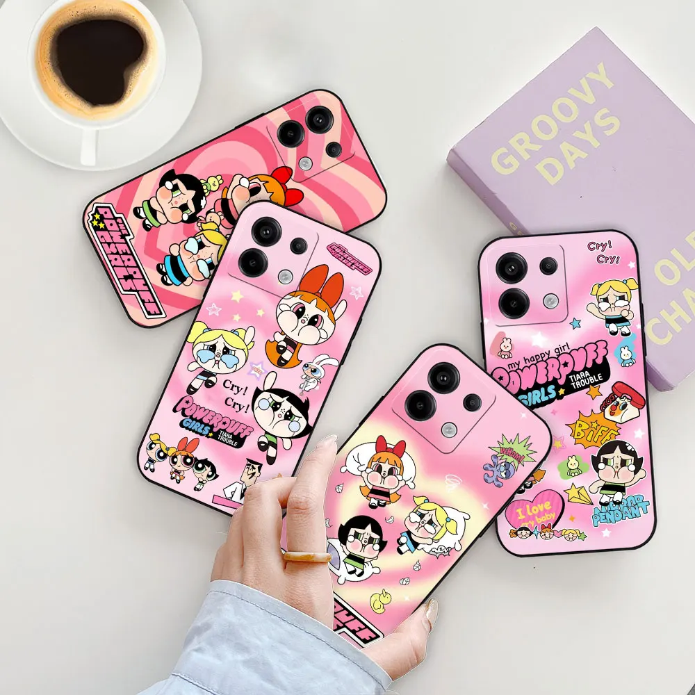 Cartoon The P-Powerpuff Girls Phone Case For Redmi Note 13 12S 12 12T 11 11E 10 9 9T 9S 8 7 6 11T 11S Pro Plus Black Soft Cover