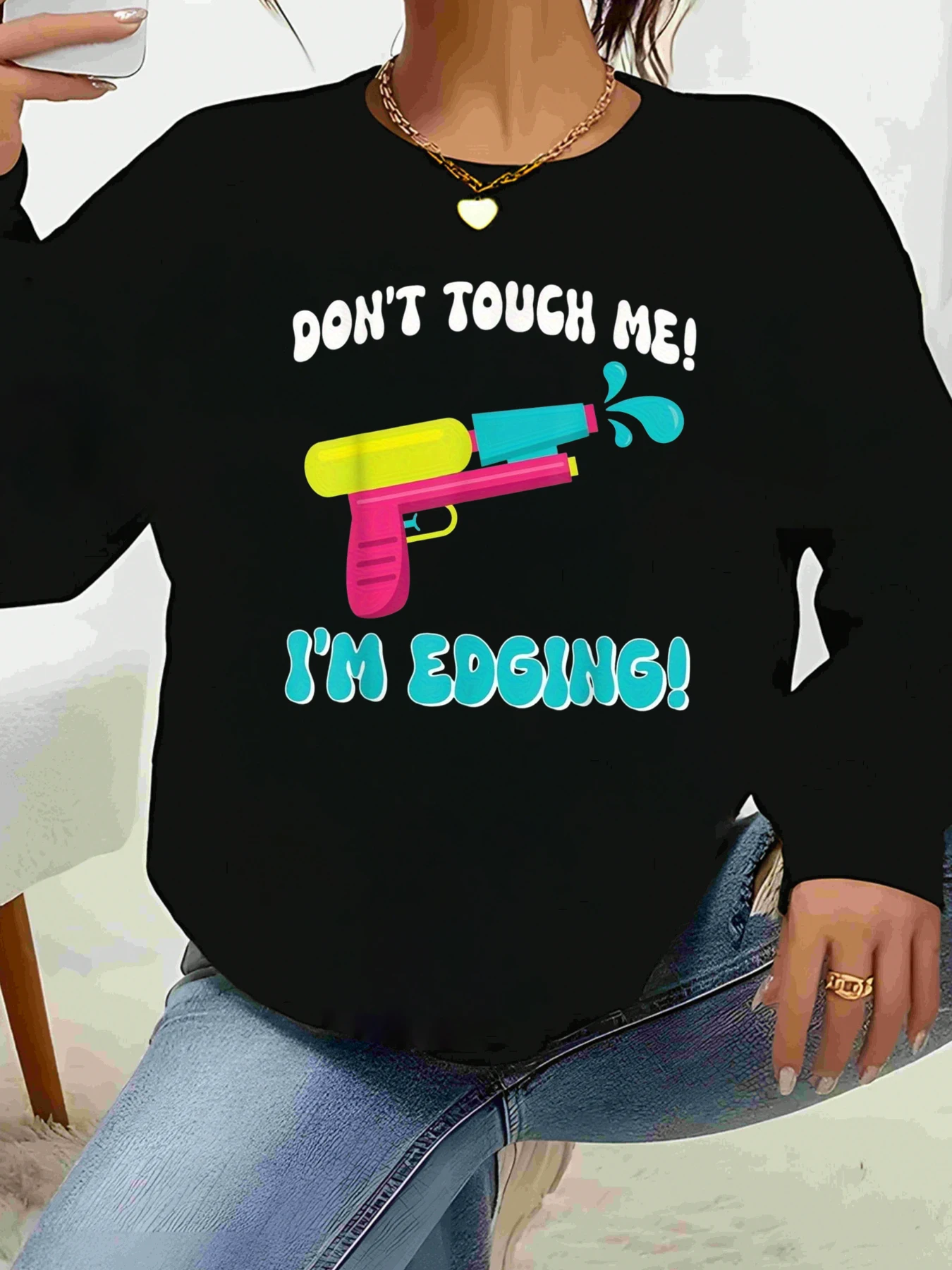 

Толстовка с принтом водяного пистолета «Не трогай меня, я окантовка», костюм на Хэллоуин, женская повседневная одежда, забавный массивный топ