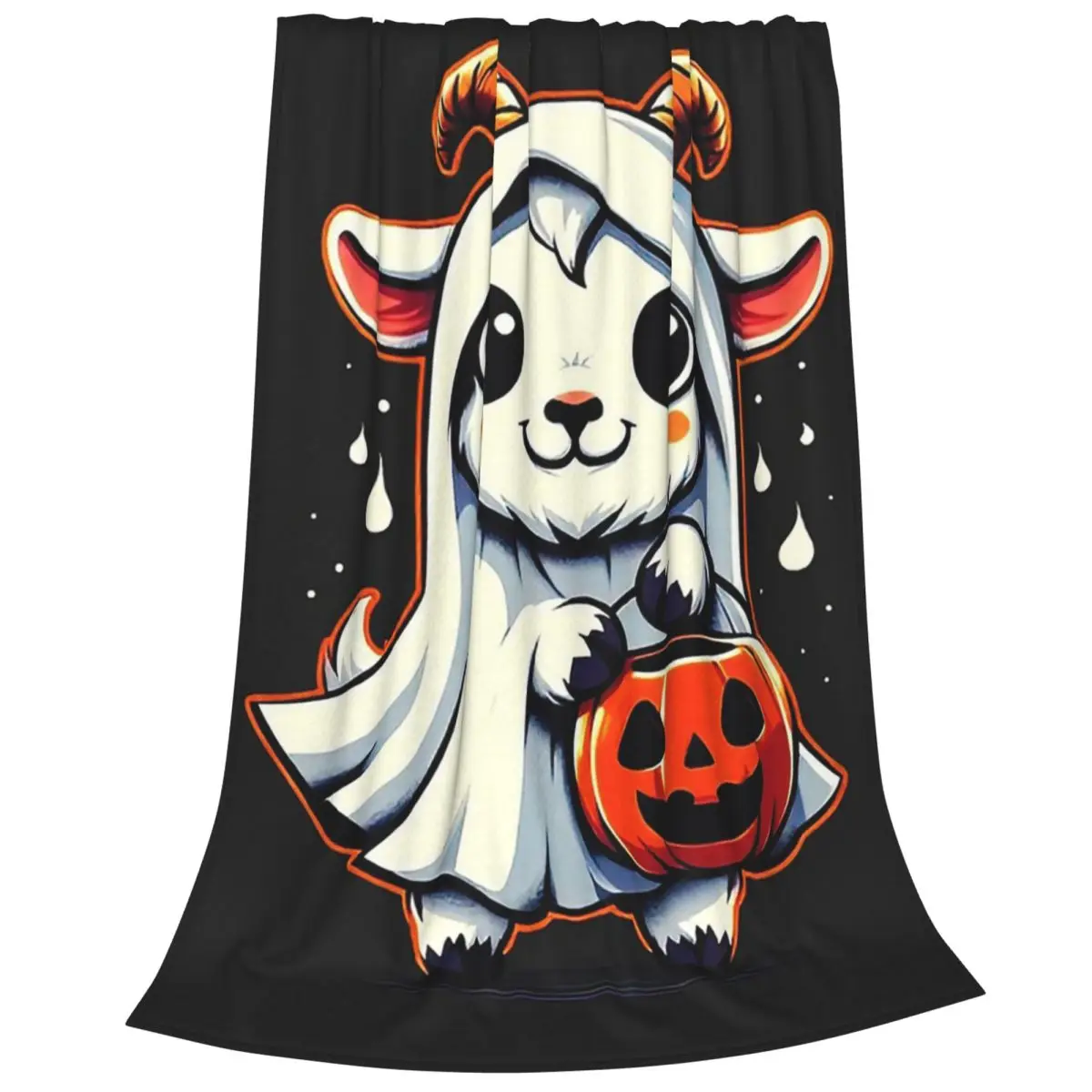 Spooky Cute Halloween Goat In Ghost Blanket Fleece Warm Sofa Throw Blankets For Home Bedroom Outdoor Throws Bedspread Quilt