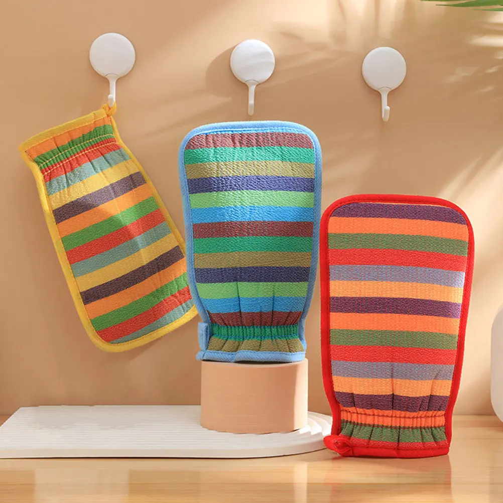 

3 шт. двусторонние перчатки для скруббера для ванны, отшелушивающий полосатый дизайн для душа, тела, массажа лица, средство для удаления омертвевшей кожи, спа-аксессуар