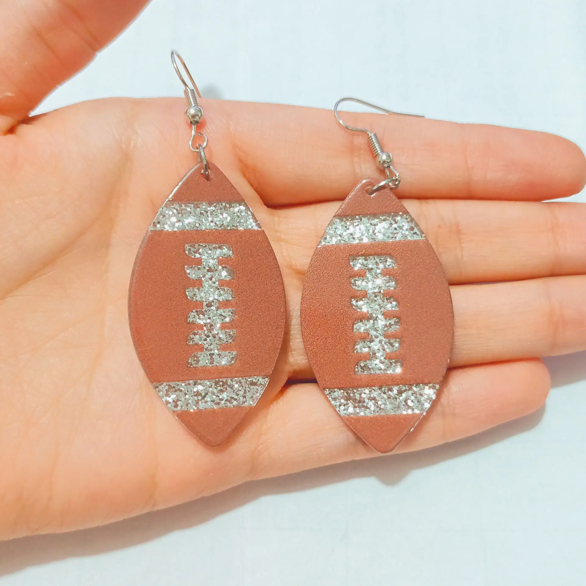 1 Pair Glitter Acrylic Rugby Football Earrings for Women Baseball Basketball Ear Rings Gifts