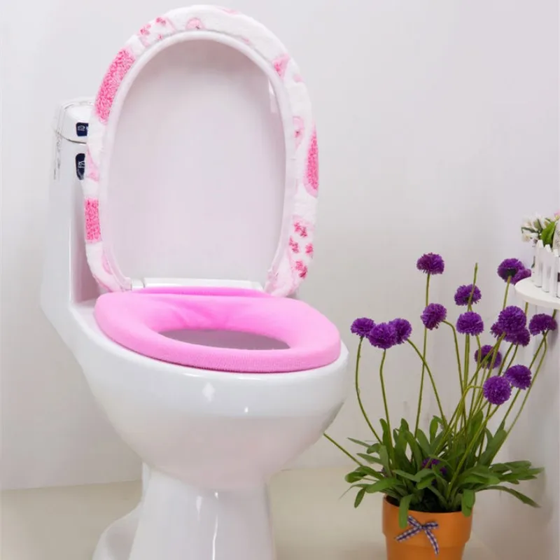 Thick Coral Velvet Toilet Seat Cover Set Soft Warm Two-piece Toilet Case Washable Bathroom WC Cover