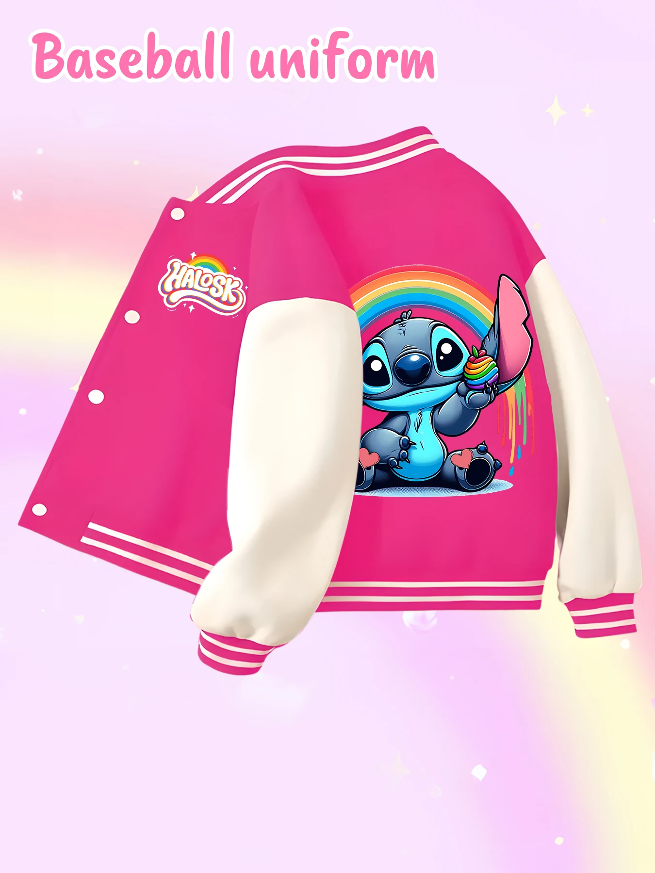 Chaqueta de béisbol de tendencia de moda de Disney, adecuada para deportes diarios y ropa casual, estampada con lindo patrón de Stitch, bonito regalo.
