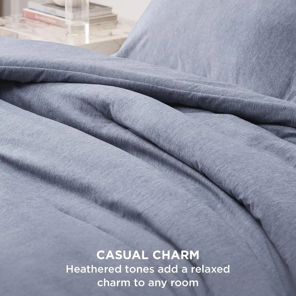 طقم لحاف كينج باللون الأزرق الداكن - مفروشات ناعمة مكونة من 3 قطع لجميع المواسم، مصبوغة كاتيونية، لحاف 104x90 و2 شمز