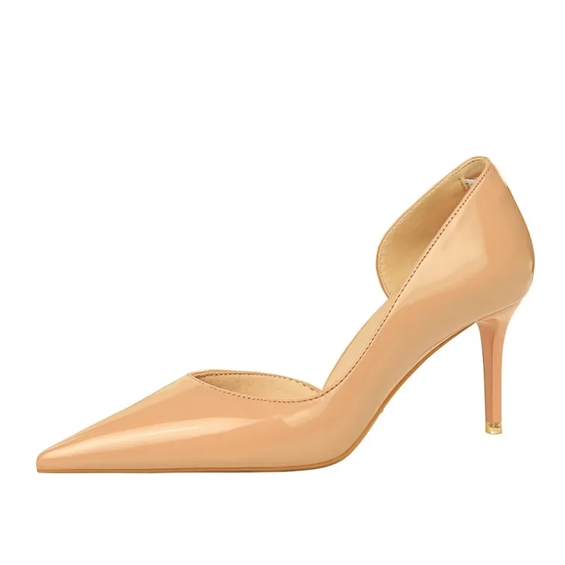 مضخات من الجلد المصمت الكبير للنساء ببراءة اختراع ، كعب مدبب رفيع ، عمل يدوي ، أحذية مكتبية احترافية ، مثيرة