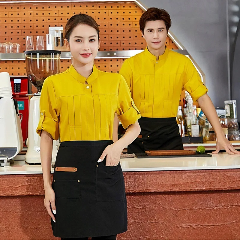 Dining Waiter Workwear Autumn and Winter Thickened Hotel The Seafood Restaurant Chinese Banquet Restaurant Messenger Long Sleeve