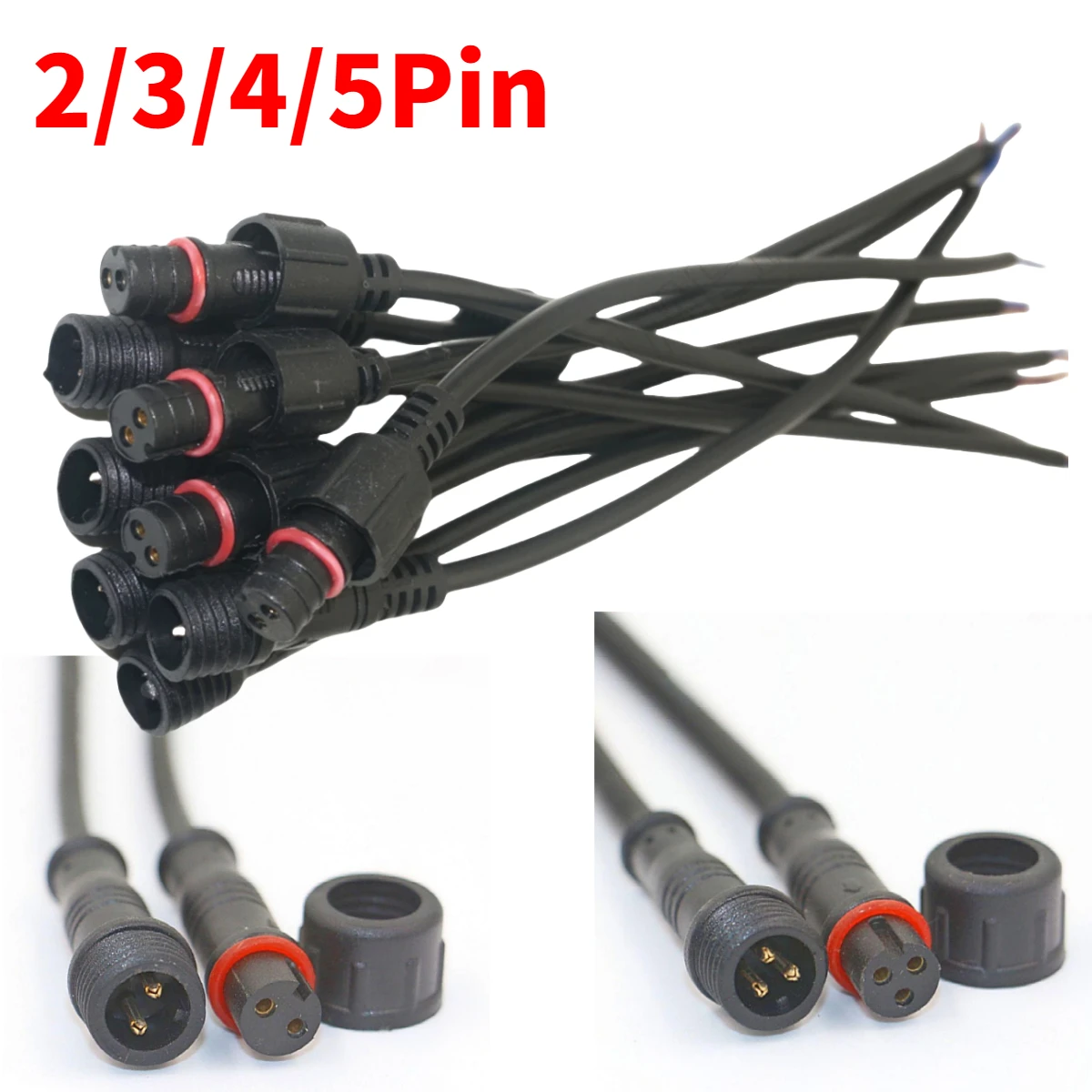 5/10/20/50 Pairs Male To Female 40cm Length Waterproof Cable 2pin 3pin 4pin 5pin Led Connector Black Wire for LED Strip Light