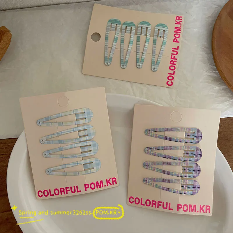 Hair Clips 4 Pack Waterdrop Plaid Simple Mini Bangs Clips 6cm Kids Baby Girls Side Wispy Soft Non Slip Cute Daily